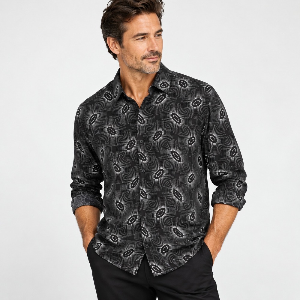 The Kooples Mens XL Black Geometric Print Button Up Shirt Long Sleeve Designer